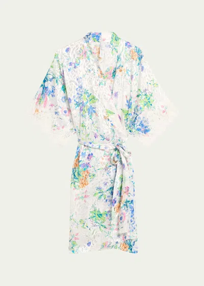 Lise Charmel Baisers Legers Floral-print Lace-trim Robe In Multi