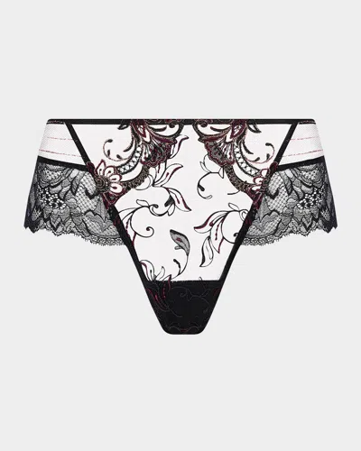 Lise Charmel Charme Secret Embroidered Lace Boyshorts In Cn/charme Noir