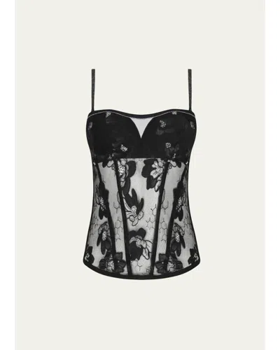 Lise Charmel Cuir Sexy Couture Embroidered Tulle Bustier Top In Black