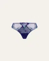 Lise Charmel Deesse Desirs Embroidered Tulle Thong In Mauve Desir