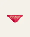 Lise Charmel Eblouissante Icone Embroidered Satin Thong In Or Rubis