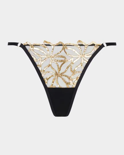 Lise Charmel Eclats D'or Embroidered Mesh Thong In No