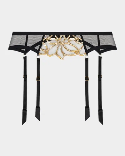 Lise Charmel Eclats D'or Embroidered Suspender Belt In Nonoir Or