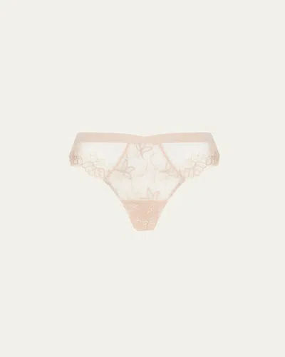 Lise Charmel Elegance Artist Floral-embroidered Thong In Brown