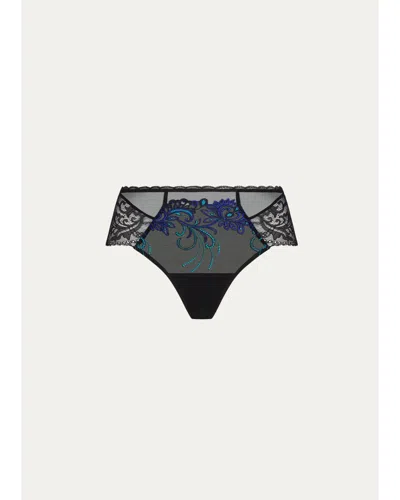 Lise Charmel Embroidered Lace & Tulle Boyshorts In Eclat Saphir