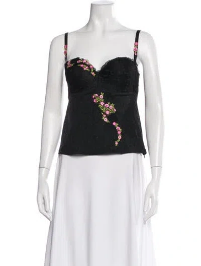 Pre-owned Lise Charmel Floral Print V-neck Top In Black