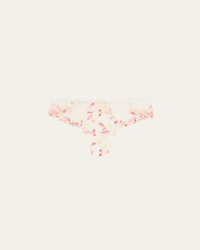 Lise Charmel Folie D'ete Floral-embroidered Tulle Thong In Pink