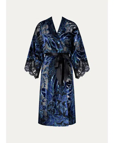 Lise Charmel Lace-trim Burnout Velvet Robe In Eclat Saphir