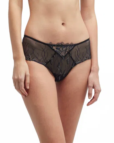 Lise Charmel Les Nuits Chic Embroidered Mesh Thong Bottom In Black