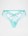 Lise Charmel Princesse Iris Scalloped Lace & Tulle Thong In Green