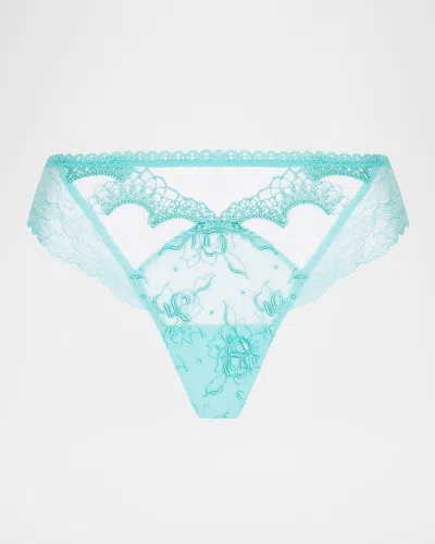 Lise Charmel Princesse Iris Scalloped Lace & Tulle Thong In Pa/princesse Aqua