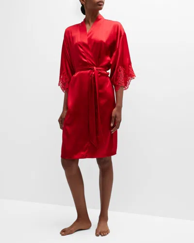 Lise Charmel Splendeur Lace-trim Silk-blend Dressing Gown In Red
