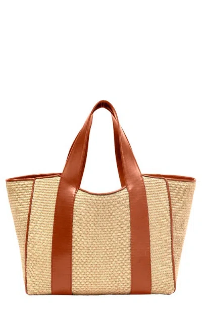 Liselle Kiss Penelope Raffia & Leather Tote In Natural/ginger