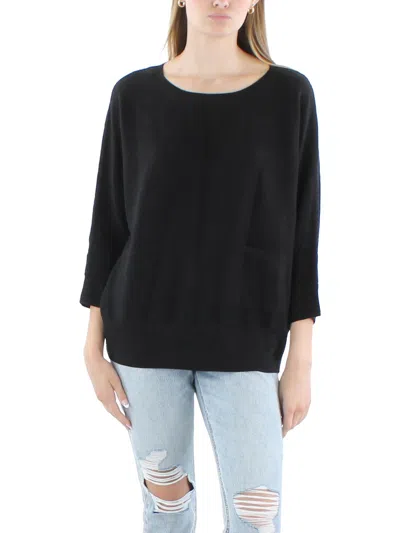 Lisette L Womens Pocket Cotton Crewneck Sweater In Black