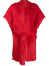 Liska Belted Reversible Shearling Coat In Red
