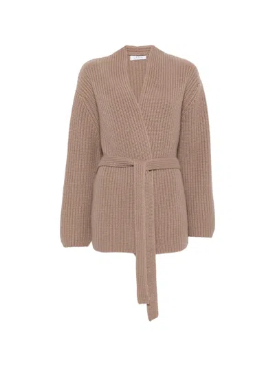 Liska Belted Ribbed-knit Cardigan In Pink