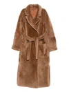 Liska Mantel Aus Shearling Mit Gürtel In Brown