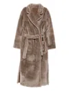 Liska Mantel Aus Shearling Mit Gürtel In Brown