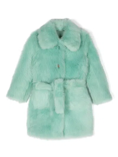 Liska Kids' Faux-fur Buttoned Coat In Green