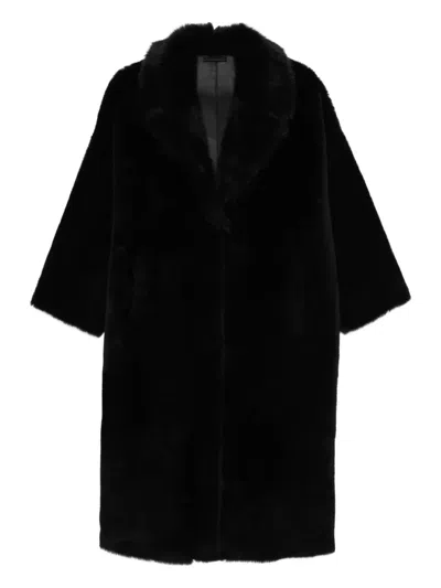 Liska Mantel Mit Pelzkragen In Black
