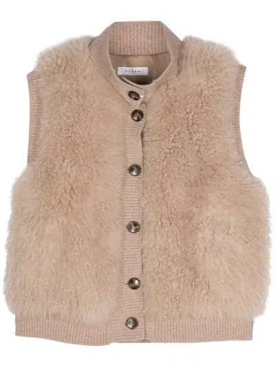Liska Fur-design Ribbed-trim Gilet In Neutrals