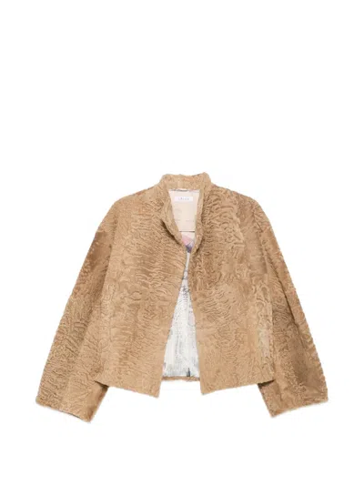 Liska High-neck Textured Jacket In Brown