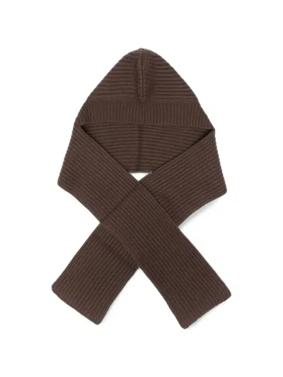 Liska Hilde Ribbed-knit Hooded Scarf In Brown