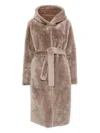 Liska Hooded Belted Coat In Brown