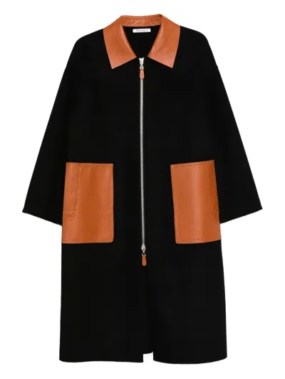 Liska Mantel Mit Lederbesatz In Black