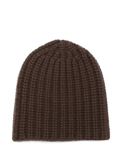 Liska Michaela Ribbed-knit Cashmere Beanie Hat In Brown