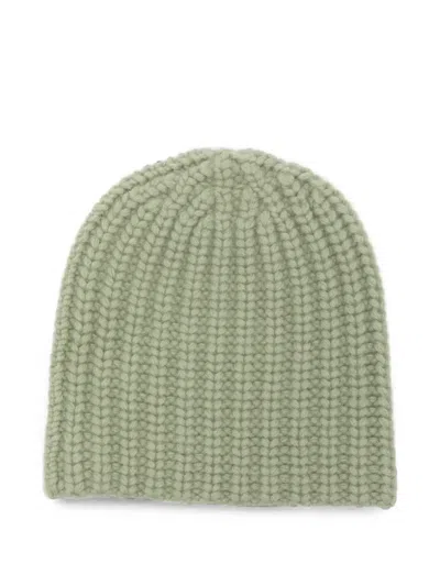 Liska Michaela Ribbed-knit Cashmere Beanie Hat In Green
