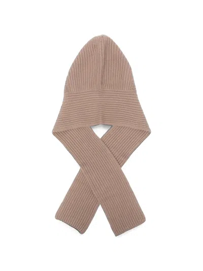 Liska Ribbed-knit Hooded Scarf In Orange