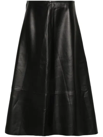 Liska Rock Leather Midi Skirt In Black