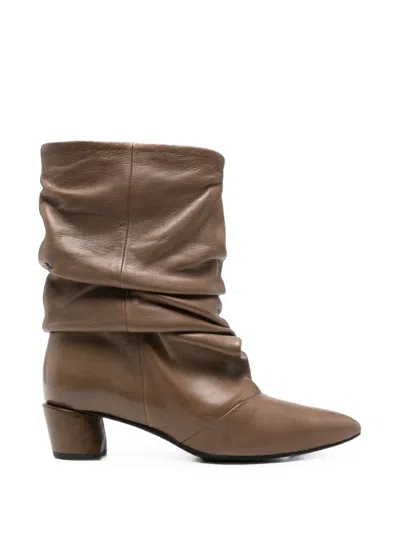 Liska Ruched Pointed-toe Boots In Brown