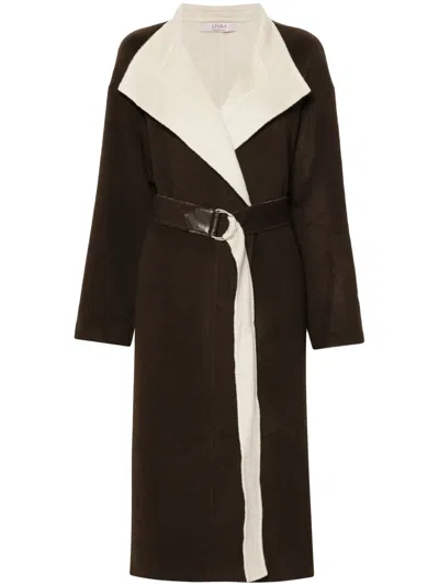 Liska Shawl-collar Belted Coat In Brown