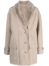 Liska Shearling-collar Single-breasted Coat In Neutrals