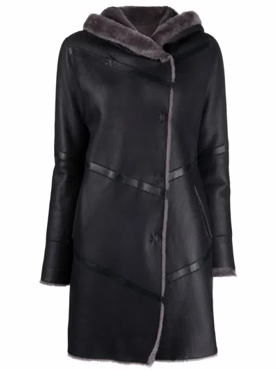 Liska Shearling-lined Leather Coat In Black