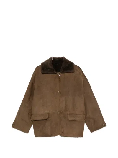 Liska Shearling-collar Button-fastening Jacket In Brown