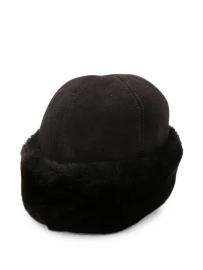 Liska Shearling-trim Suede Hat In Brown