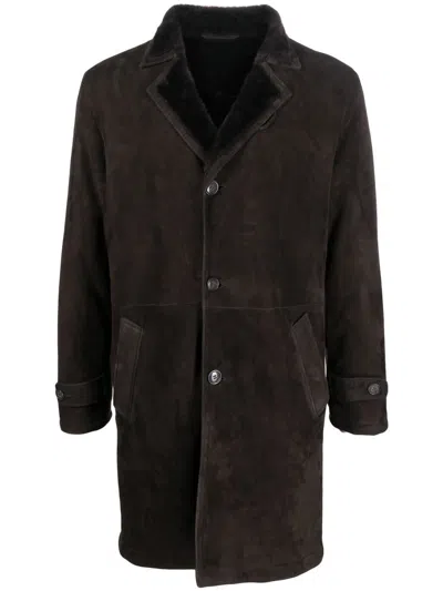 Liska Single-breasted Suede Coat In Brown