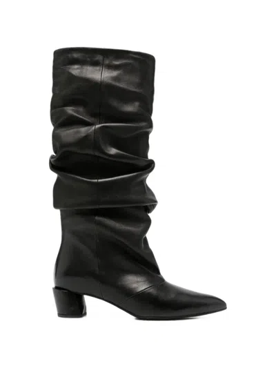 Liska Slouchy Leather Boots In Black