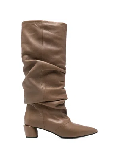 Liska Slouchy Pointed-toe Boots In Brown