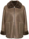 Liska Spread-collar Leather Coat In Brown