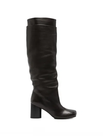 Liska Square-toe Block-heel Boots In Brown