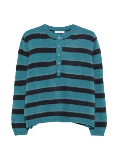 Liska Striped Button-front Sweater In Blue