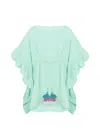 Lison Paris Caftan For Girls Cotton Gauze With Pompoms Aqua