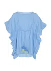 Lison Paris Caftan For Girls Cotton Gauze With Pompoms Light Blue