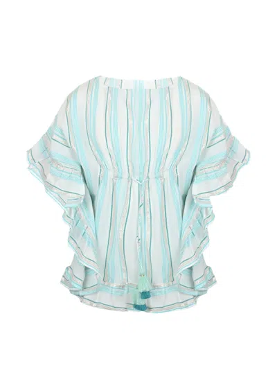 Lison Paris Lurex Striped Caftan With Pompoms