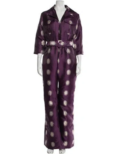 Pre-owned Lisou Polka Dot Print V-neck Jumpsuit In Purple