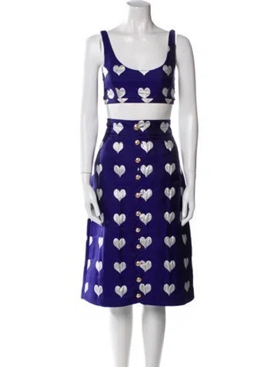 Pre-owned Lisou Printed Glitter Accents Skirt Suit W/ Tags In Blue